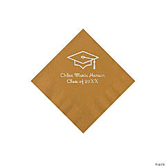 Gold Grad Mortarboard Personalized Napkins with Silver Foil – Beverage