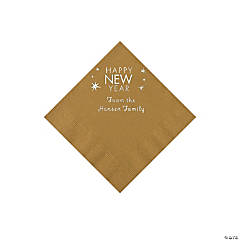 Gold Happy New Year Personalized Napkins with Silver Foil - Beverage