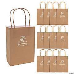 Gold Medium 50th Anniversary Personalized Kraft Paper Gift Bags with Silver Foil