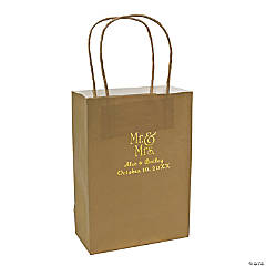 Gold Medium Mr. & Mrs. Personalized Kraft Paper Gift Bags with Gold Foil