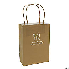 Gold Medium Mr. & Mrs. Personalized Kraft Paper Gift Bags with Silver Foil