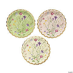 Gold Rim Pastel Floral Paper Dessert Plates - 8 Ct.