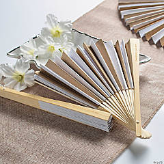 Gold Stripe Folding Hand Fans with Personalized Handles - 12 Pc.