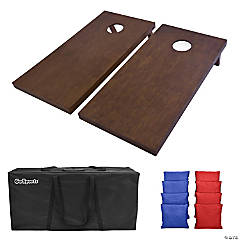 Gosports 4'x2' regulation size wooden cornhole set with brown finish - includes carrying case and red and blue bean bags set