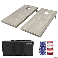Gosports 4'x2' regulation size wooden cornhole set with gray finish - includes carrying case and america bean bags set