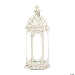 Graceful Distressed White Large Lantern19.75"