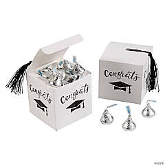 Graduation Favor Boxes with Black Tassel & Silver Hershey’s<sup>®</sup> Kisses<sup>®</sup> Kit for 25