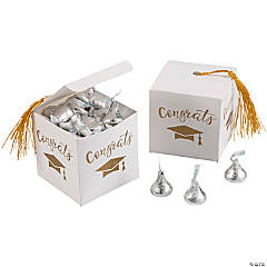 Graduation Favor Boxes with Gold Tassel & Silver Hershey’s<sup>®</sup> Kisses<sup>®</sup> Kit for 25