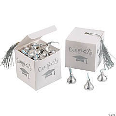Graduation Favor Boxes with Silver Tassel & Silver Hershey’s<sup>®</sup> Kisses<sup>®</sup> Kit for 25