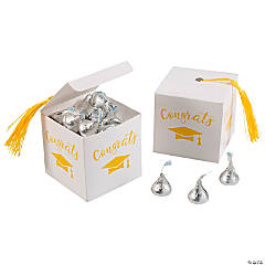 Graduation Favor Boxes with Yellow Tassel & Silver Hershey’s<sup>®</sup> Kisses<sup>®</sup> Kit for 25