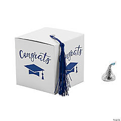 Graduation Party White Favor Boxes with Blue Tassel - 25 Pc.