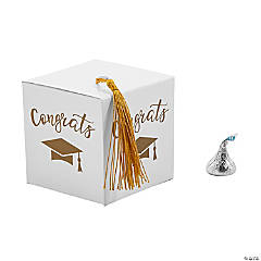 Graduation Party White Favor Boxes with Gold Tassel - 25 Pc.