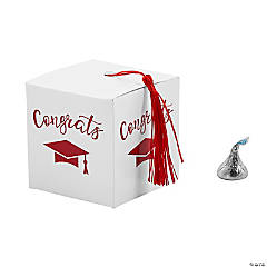 Graduation Party White Favor Boxes with Red Tassel - 25 Pc.
