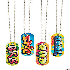 Graffiti Dog Tag Necklaces - 12 Pc.