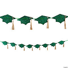 Green Glitter Tassel & Graduation Cap Party Garland