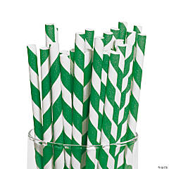 Green Striped Paper Straws - 24 Pc.