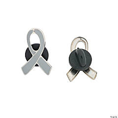 Grey Awareness Ribbon Pins - 12 Pc.