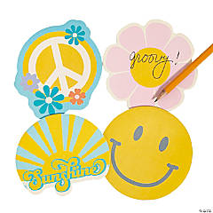 Groovy Party Flower, Smiley Face, Sunshine, Peace Sign Sticky Notes - 12 Pc.