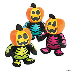 Halloween Spookadelic Stuffed Skeletons with Jack-O'-Lantern Head - 12 Pc.