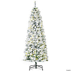 HOMCOM 6ft Pre Lit Snow Flocked Slim Douglas Fir Artificial Christmas Tree Realistic Branches 250 LED Lights and 462 Tips
