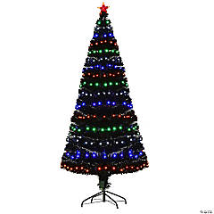 HOMCOM 6ft Tall Fir Artificial Christmas Tree Realistic Branches 230 Multi Color Fiber Optic LED Lights and 230 Tips Black