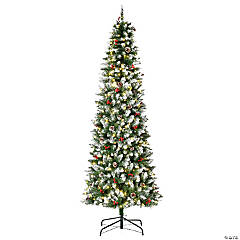 HOMCOM 7ft Pre Lit Snow Flocked Artificial Christmas Tree Realistic Branches 350 LED Lights Pine Cones Red Berries and 1075 Tips