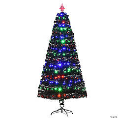 HOMCOM 7ft Tall Fir Artificial Christmas Tree Realistic Branches 280 Multi Color Fiber Optic LED Lights and 280 Tips Black