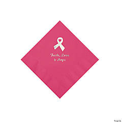 Hot Pink Awareness Ribbon Personalized Napkins with Silver Foil - Beverage