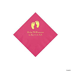 Hot Pink Baby Feet Personalized Napkins with Gold Foil - 50 Pc. Beverage