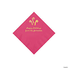Hot Pink Candy Cane Personalized Napkins with Gold Foil – Beverage