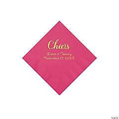Hot Pink Cheers Personalized Napkins with Gold Foil - Beverage
