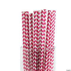 Hot Pink Chevron Paper Straws