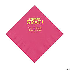 Hot Pink Congrats Grad Personalized Napkins with Gold Foil - 50 Pc. Luncheon