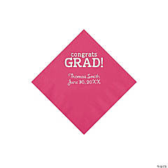 Hot Pink Congrats Grad Personalized Napkins with Silver Foil - 50 Pc. Beverage