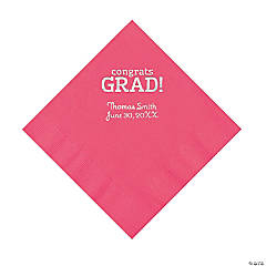 Hot Pink Congrats Grad Personalized Napkins with Silver Foil - 50 Pc. Luncheon