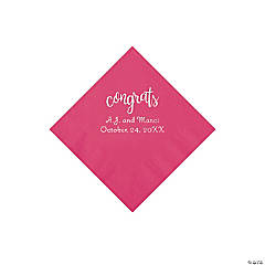 Hot Pink Congrats Personalized Napkins with Silver Foil - Beverage