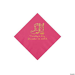Hot Pink Cowboy Boots Personalized Napkins with Gold Foil - Beverage