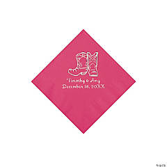 Hot Pink Cowboy Boots Personalized Napkins with Silver Foil - Beverage