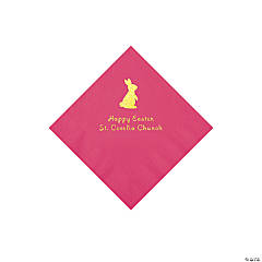 Hot Pink Easter Bunny Personalized Napkins with Gold Foil - Beverage