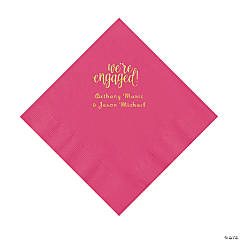 Hot Pink Engaged Personalized Napkins with Gold Foil – Luncheon