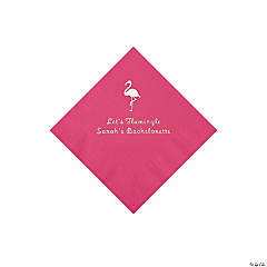 Hot Pink Flamingo Personalized Napkins with Silver Foil - 50 Pc. Beverage