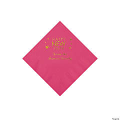 Hot Pink Happy New Year Personalized Napkins with Gold Foil - Beverage