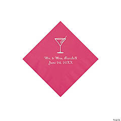 Hot Pink Martini Glass Personalized Napkins with Silver Foil - Beverage