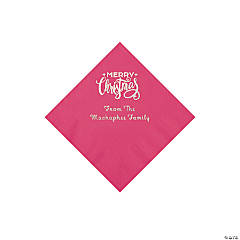 Hot Pink Merry Christmas Personalized Napkins with Silver Foil - Beverage