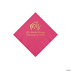 Hot Pink Miss to Mrs. Personalized Napkins with Gold Foil - Beverage