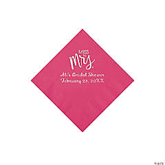 Hot Pink Miss to Mrs. Personalized Napkins with Silver Foil - Beverage