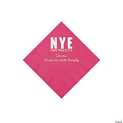 Hot Pink New Year’s Eve Personalized Napkins with Silver Foil - Beverage