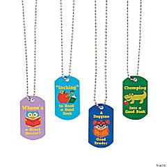 I Love Reading Dog Tag Necklaces - 12 Pc.