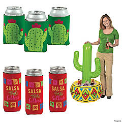 Inflatable Fiesta Cactus Cooler with Assorted Can Coolers for 48