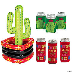 Inflatable Fiesta Cactus in Pool Cooler with Can Coolers for 48